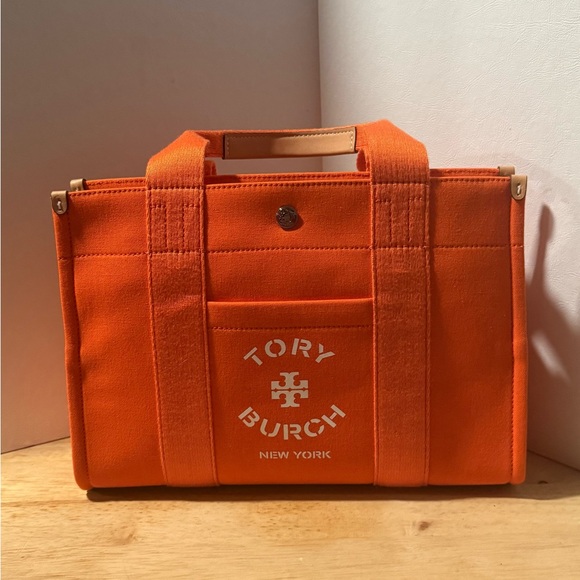 New with tags: Tory Burch Orange Canvas Tote Bag with strap - Picture 8 of 8